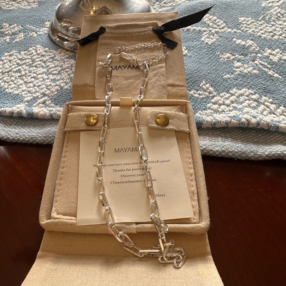 NWB‎ Mayamar 21-24”  24K White Gold Plated Flat Paperclip Necklace